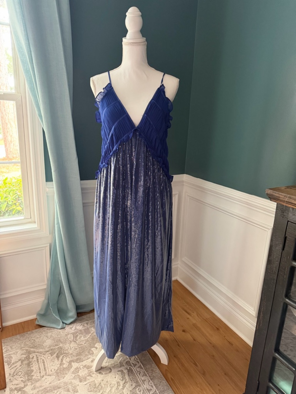 Maeve Royal Blue Sequin V-Neck Jumpsuit